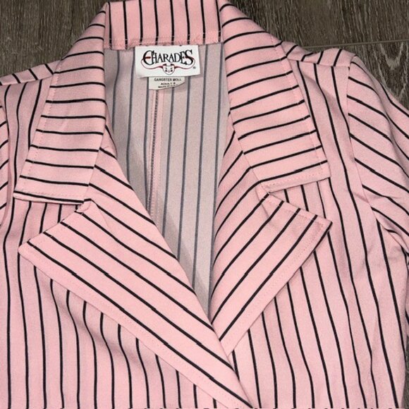 Charades Gangster Moll Suit Costume Pink Double Breasted Pin Striped Suit Small - Picture 5 of 8